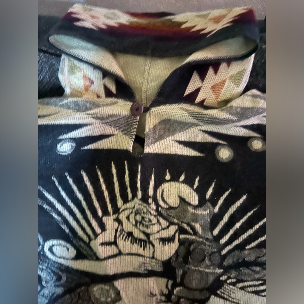 Alpaca Black Catrina Skull Graphic Artsy Poncho W/Hoodie O/S